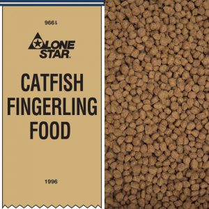 Lone Star Catfish Fingerling Food. Small, round brown pellets.