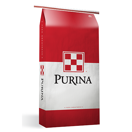 Purina Lamb Grower-Finisher B30. Generic red and white livestock feed bag.