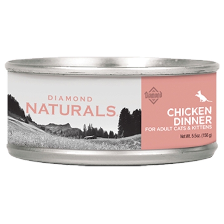 Diamond Naturals Chicken Dinner Adult & Kitten Canned Cat Food. Pink Label.