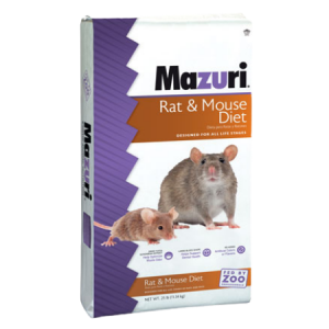 White feed bag with rodents. Mazuri Rat & Mouse Diet 25-lb 5663