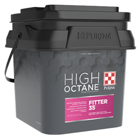 Purina High Octane Fitter 35 Topdress. 30-lb Black plastic pail.