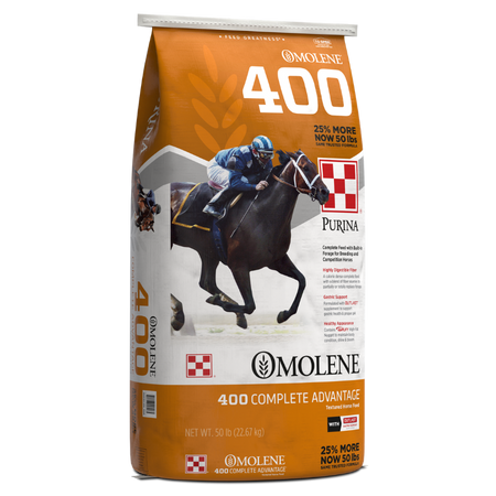 Purina Omolene Complete Advantage 400-50-lb. Horse feed.