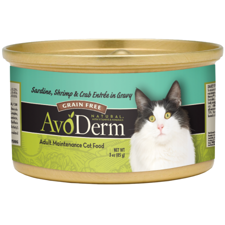 AvoDerm Natural Grain Free Sardine, Shrimp & Crab Meat Entrée in Gravy, 3 oz