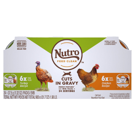 Nutro Perfect Portions Grain-Free Cuts in Gravy Multi-Pack Real Turkey & Real Chicken Recipe Cat Food Trays