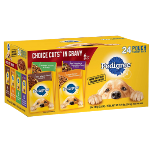Pedigree Choice Cuts in Gravy Variety Pack Filet Mignon, Grilled Chicken, Chicken Casserole & Beef Noodle Wet Dog Food Pouches
