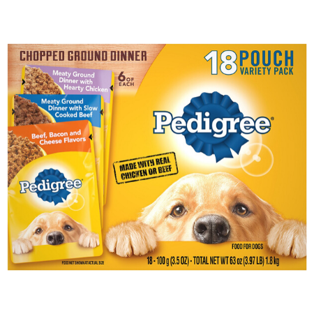 Pedigree Chopped Ground Dinner Variety Pack With Chicken, Beef & Bacon Wet Dog Food