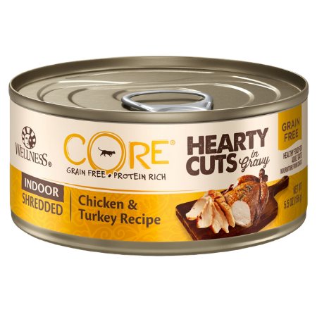 Wellness CORE Grain-Free Hearty Cuts in Gravy Indoor Shredded Chicken & Turkey Recipe Canned Cat Food