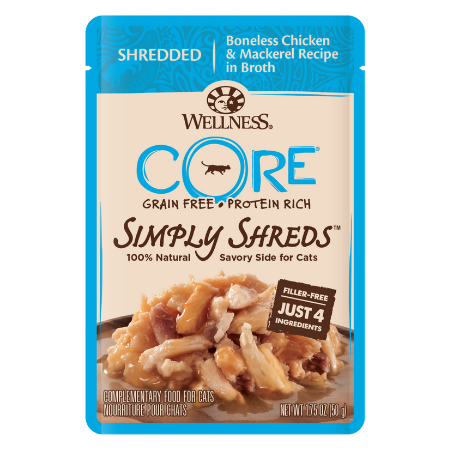 Wellness CORE Simply Shreds Grain-Free Boneless Chicken & Mackerel Wet Cat Food Topper