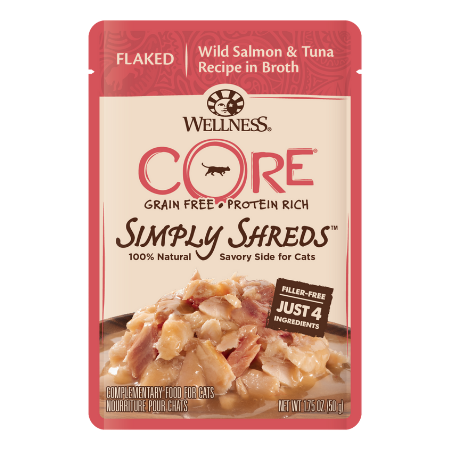 Wellness CORE Simply Shreds Grain-Free Wild Salmon & Tuna Wet Cat Food Topper,
