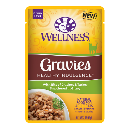 Wellness Healthy Indulgence Gravies with Bits of Chicken & Turkey Smothered in Gravy Grain-Free Wet Cat Food Pouches
