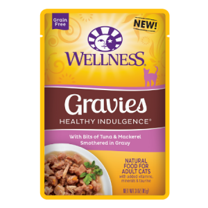 Wellness Healthy Indulgence Gravies with Bits of Tuna & Mackerel Smothered in Gravy Grain-Free Wet Cat Food Pouches