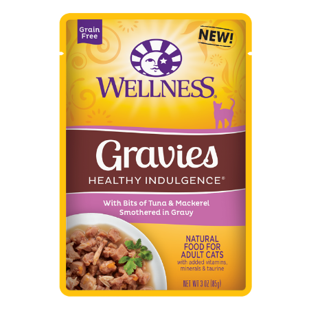 Wellness Healthy Indulgence Gravies with Bits of Tuna & Mackerel Smothered in Gravy Grain-Free Wet Cat Food Pouches