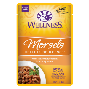 Wellness Healthy Indulgence Morsels with Chicken & Salmon in Savory Sauce Grain-Free Wet Cat Food Pouches
