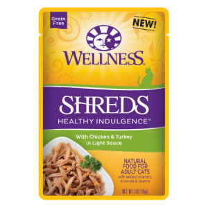Wellness Healthy Indulgence Shreds with Chicken & Turkey in Light Sauce Grain-Free Wet Cat Food Pouches
