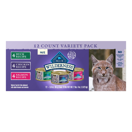 Blue Buffalo Wilderness Pate Variety Pack Duck, Chicken & Salmon Grain-Free Cat Canned Food