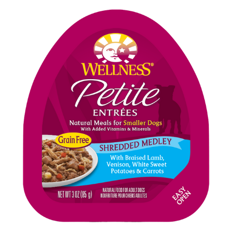 Wellness Petite Entrees Shredded Medley with Braised Lamb, Venison, White Sweet Potatoes & Carrots Grain-Free Wet Dog Food