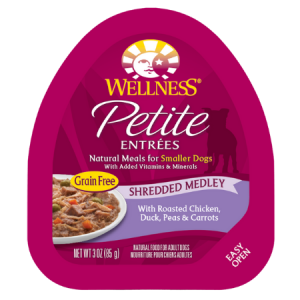 Wellness Petite Entrees Shredded Medley with Roasted Chicken, Duck, Peas & Carrots Grain-Free Wet Dog Food