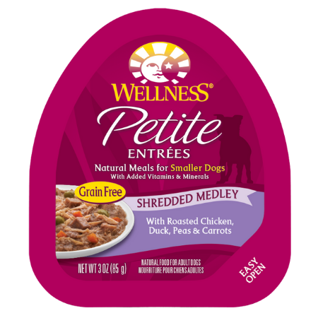 Wellness Petite Entrees Shredded Medley with Roasted Chicken, Duck, Peas & Carrots Grain-Free Wet Dog Food