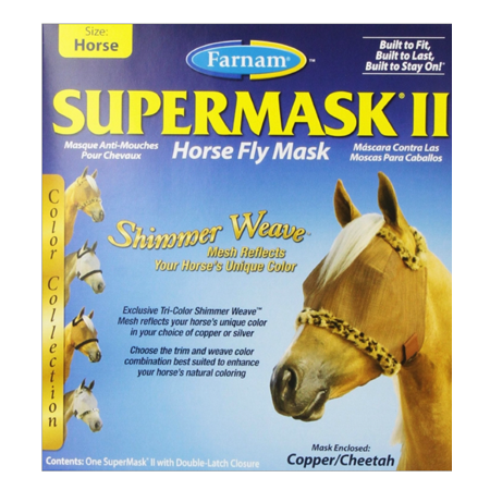 SuperMask® II Horse Fly Mask Shimmer Weave™ Copper Mesh/Cheetah Trim Horse