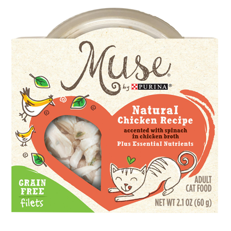 Purina Muse Natural Grain-Free Filets Wet Cat Food Trays, Chicken Recipe Accented with Spinach in Chicken Broth