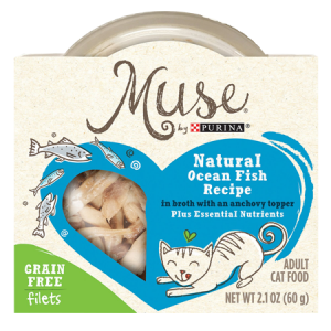 Purina Muse Natural Grain-Free Filets Wet Cat Food Trays, Ocean Fish Recipe in Broth with an Anchovy Topper