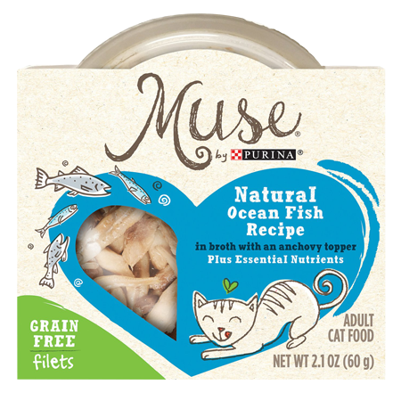 Purina Muse Natural Grain-Free Filets Wet Cat Food Trays, Ocean Fish Recipe in Broth with an Anchovy Topper