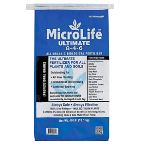 MicroLife Ultimate (8-4-6) in 40 lb blue and white bag.