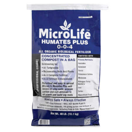 MicroLife Humates Plus 0-0-4 in blue bag.