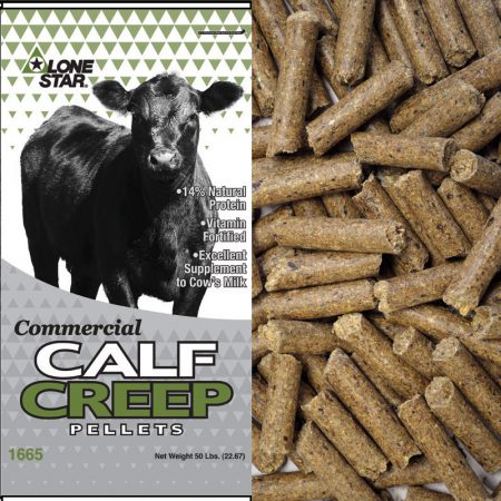 Green and grey cattle feed bag. Commercial Calf Creep Pellets.