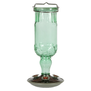 24 Oz Green Antique Bottle Glass Hummingbird Feeder Large