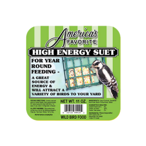 America's Favorite Hi-Energy Suet. Green bird food label.