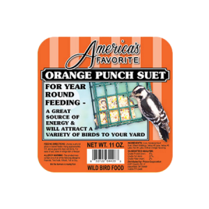 America's Favorite Orange Punch Suet. Orange bird food label.