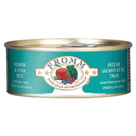 Fromm Salmon & Tuna Pâté Cat Food. Green 5.5-oz can.