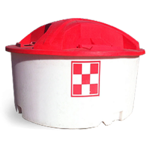 White plastic tub with red lid. Purina Accuration Range Liquid 12% Fat.