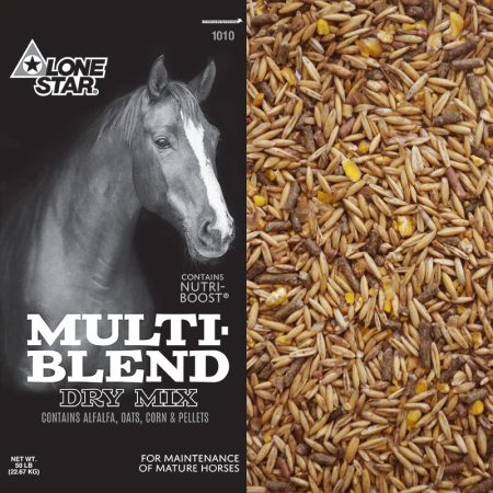 Black feed bag with horse. Lone Star Horse feed. Equine Feed