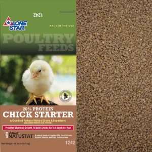 Green and tan feed bag. Yellow chick. Lone Star 1242