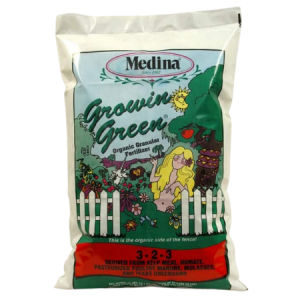 White plastic fertilizer bag. Color garden. Organic Fertilizer