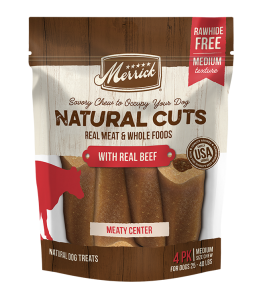 Merrick Natural Cuts With Real Beef - Medium. Brown dog treat pouch.