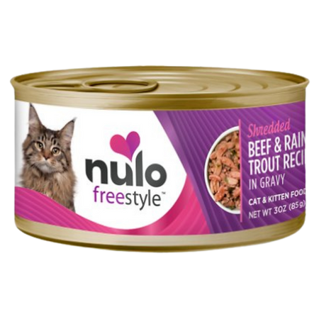 Nulo FreeStyle Shredded Beef & Rainbow Trout Canned Cat Food 3-oz