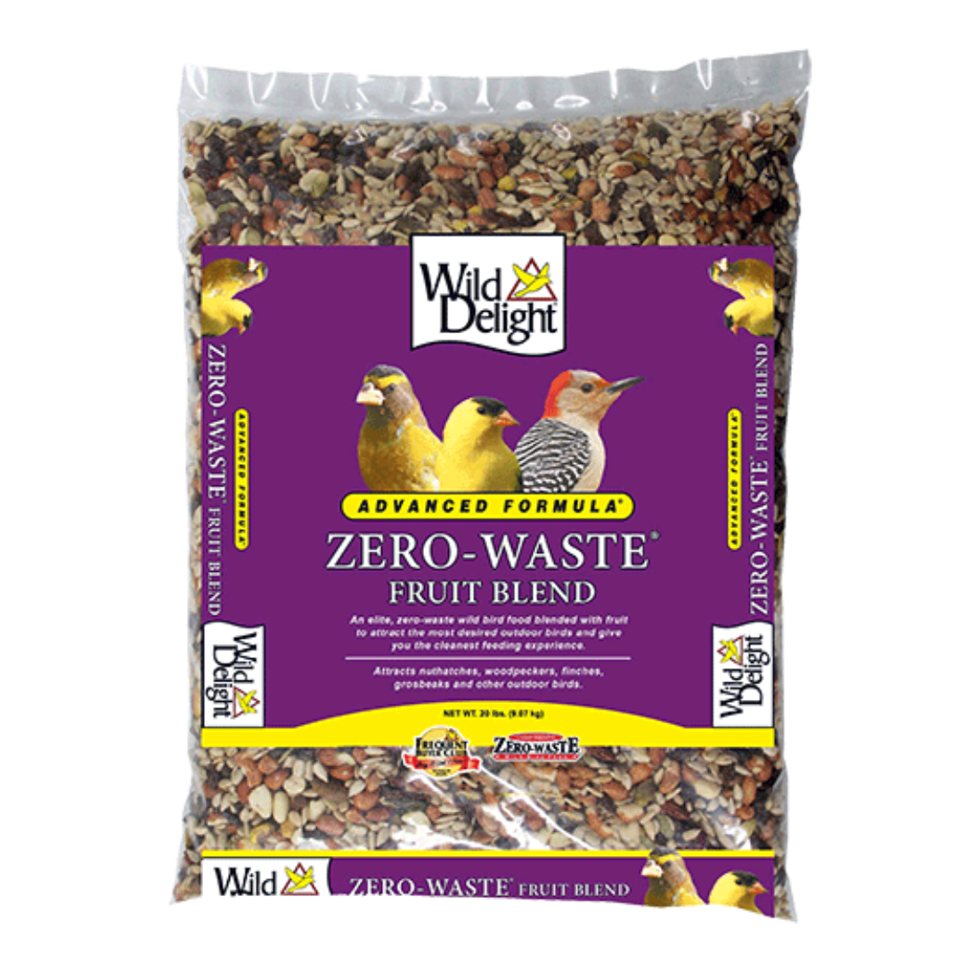 Wild Delight Advanced Formula Zero-Waste Fruit Blend. Purple bird seed bag.