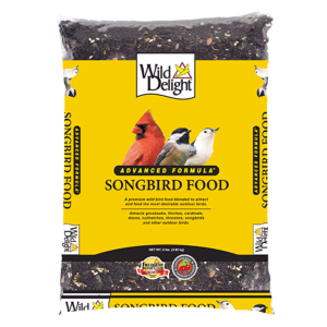 Wild Delight Advanced Formula Songbird Food. Yellow bird feed bag.