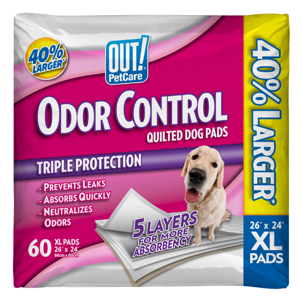 OUT! Odor Control Extra Large Dog Pads, 60 Pads | 26 x 24 Inches