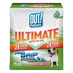 OUT! Ultimate Pro-Grip XL Dog Pads | Absorbent Pet Training and Puppy Pads | Grip Technology Prevents Slipping and Bunching | 50 Pads