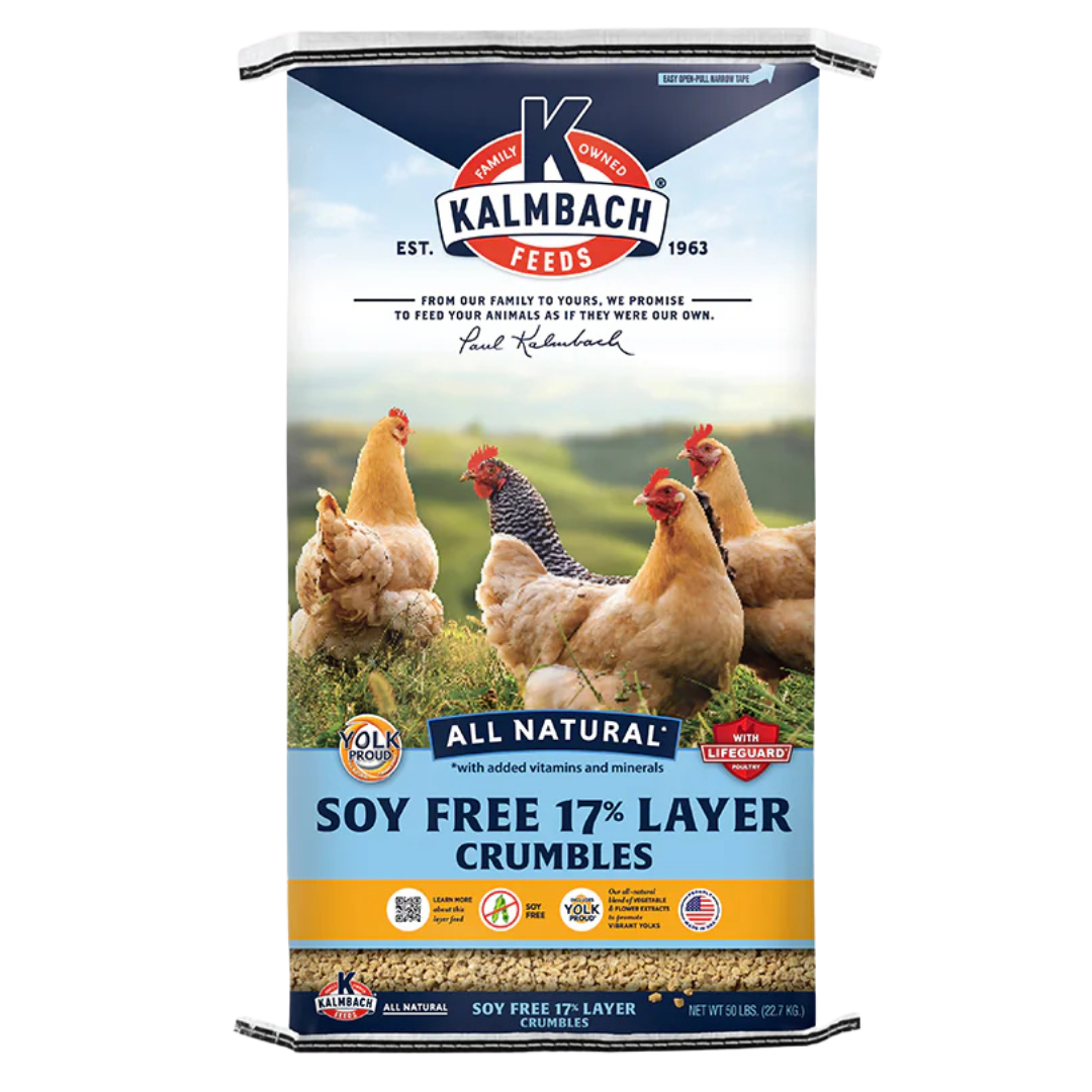 Kalmbach 17% Soy-Free All Natural Layer Crumble. 50-lb bag