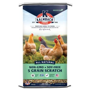 Kalmbach Soy-Free 5-Grain Premium Scratch (Non-GMO). 50-lb bag of poultry scratch.