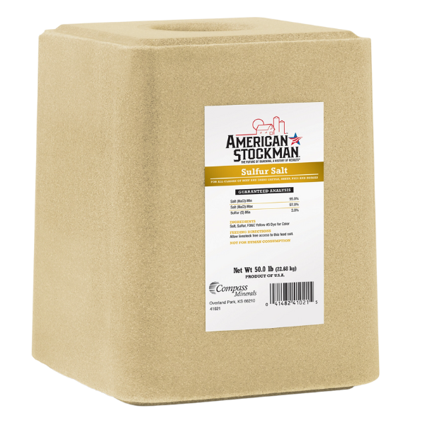Sulfur Salt Block. Sulfur Salt is appropriate for all classes of beef and dairy cattle, sheep, pigs and horses.