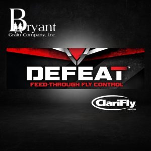 Defeat with Clarify from Bryant Grain. Controls the 4 flies that are a nuisance to stalled animals: Face Flies, Horn Flies, Stable Flies, and House Flies.