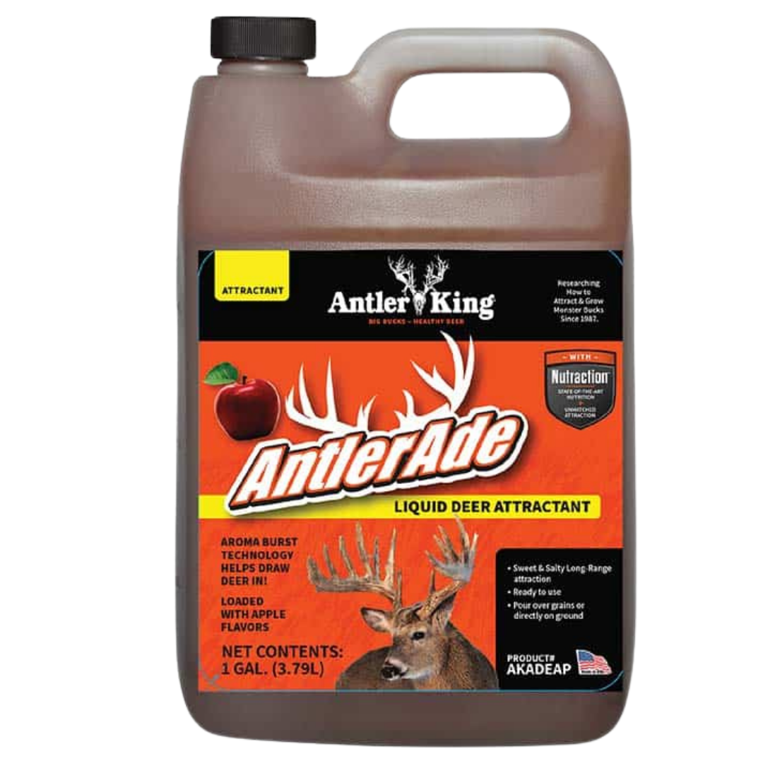 Antler King Antlerade Deer Attractant. 1 gallon jug with black cap.