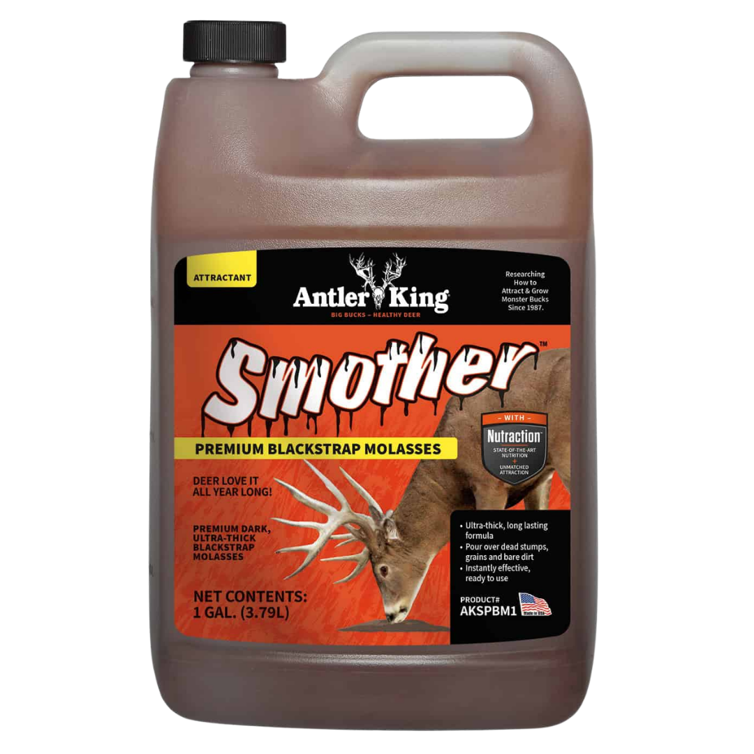 Antler King Smother, gallon jug with black and orange label.