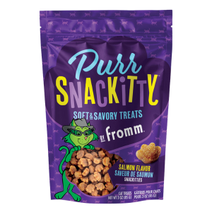 Fromm Purr Snackitty Salmon Flavor. 3-oz purple pouch